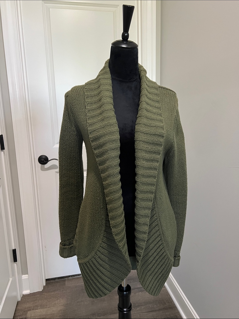 Express Olive Green Open Shawl Collar Cardigan